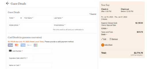 Apply Oberoi Hotels Promo